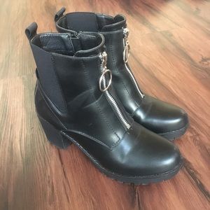 Nasty Gal Zipper-Front Black Heeled Ankle Boots